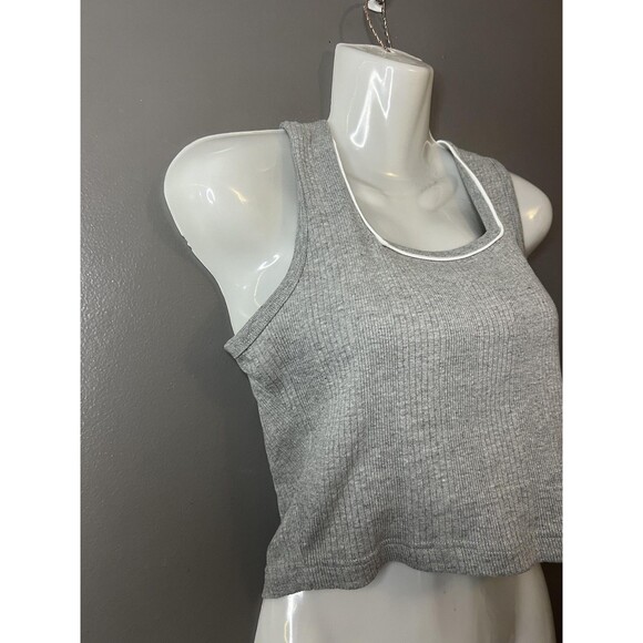 Bravo Tank Top Womens Medium Gray Ribbed Cropped 100% Cotton Shirt Casual - Picture 2 of 7